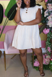 vestido de bolo com decote em O rosa doce manga com babados vestidos sólidos na altura do joelho
