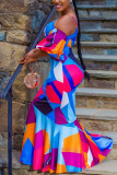Robes asymétriques multicolores de célébrités de la mode pour adultes, bretelles Spaghetti, demi-manches, col en V, sirène, longueur au sol, imprimées