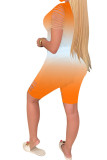 Orange Fashion Casual Erwachsene Ma'am Print Burn-out Zweiteiler Lippen Print Bleistift Kurzarm Zweiteiler