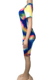 lila Spandex Mode Casual vuxen Fru O-hals Geometrisk Tie Dye Tvådelade kostymsömmar Plus Size