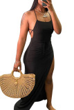 Black Fashion Sexy adult Ma'am Off The Shoulder Sleeveless One word collar Swagger Floor-Length Solid backless Dresses