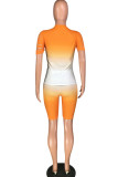 Orange Mode Casual vuxen Ma'am Print Burn-out tvådelade kostymer Läppar Tryck penna Kort ärm två delar