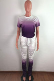 Фиолетовый модный повседневный костюм из двух предметов для взрослых Ma'am с круглым вырезом и градиентом, большие размеры