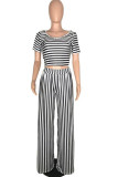 Black Fashion adult Ma'am Street O Neck Striped Solid Two Piece Suits Stripe Plus Size