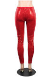 Pantaloni dritti rossi con paillettes medie