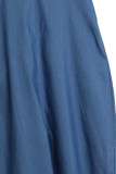 Azul oscuro Moda Casual Correa de espagueti Sin mangas Cuello en V Una línea Hasta el suelo Vestidos de lavado antiguo