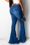 Темно-синие джинсовые брюки с застежкой-молнией средней длины, сплошные брюки с кисточками и отверстиями для ботинок