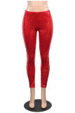 Red Mid Sequin Straight Pants