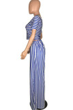 Blå Mode vuxen Ma'am Street O-hals Randig solid tvådelad kostym Stripe Plus Size
