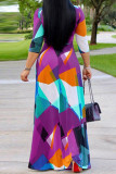 Gold Modaier Fashion adult Ma'am Lightly cooked Cap Sleeve 3/4 Length Sleeves V Neck Swagger Floor-Length Print Dresses