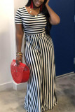 Black Fashion volwassen Ma'am Street O Neck Gestreepte Effen Tweedelige Pakken Stripe Plus Size