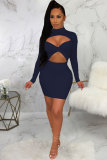 Red Fashion Sexy Cap Sleeve Long Sleeves O-Ausschnitt Pencil Dress Rock Patchwork Solid