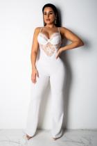 White Sexy Fashion Patchwork Print lace Polyester Sleeveless Slip  Jumpsuits