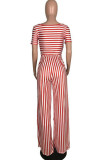 Röd mode vuxen Ma'am Street O-hals randig solid tvådelad kostym Stripe Plus Size