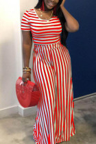 Red Milk Silk Fashion Erwachsene Ma'am Street Striped Solid Zweiteiler Lose Kurzarm Zweiteiler