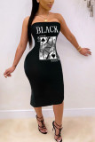 Black Fashion Sexy adult Ma'am Wrapped chest Print backless Pattern Plus Size