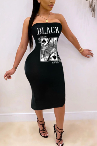 Black Polyester Fashion Sexy adult Ma'am Wrapped chest Print backless Pattern Plus Size 