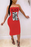 Negro Moda Sexy adulto Señora Pecho envuelto Estampado sin espalda Patrón Tallas grandes