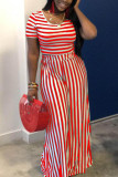 Red Fashion adulte Ma'am Street O Neck Striped Solid Two Piece Suits Stripe Plus Size