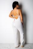 Weiße sexy Mode-Patchwork-Print-Spitze ärmellose Slip-Jumpsuits