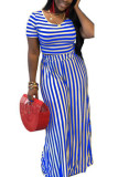 Blue Fashion adulte Ma'am Street O Neck Striped Solid Two Piece Suits Stripe Plus Size