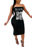 Zwarte mode sexy volwassen mevrouw gewikkeld borst print backless patroon plus maat