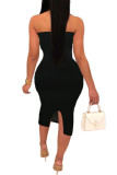 Zwarte mode sexy volwassen mevrouw gewikkeld borst print backless patroon plus maat