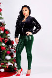 Green Mid Sequin Straight Pants