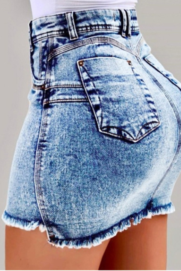 Hellblauer Jeans-Reißverschluss Hohe feste Waschung Alte Hüftrockunterteile