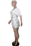 White Fashion OL One-Shoulder-Kragen Gestreifte Zweiteiler Stripe Plus Size