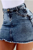 Grey Zipper Fly High Solid washing Old Hip Denim Mini Skirt Bottoms