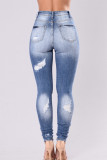 Pantaloni a matita con cerniera lampo in denim blu chiaro