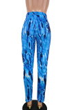 Blue venetian Zipper Fly Mid Print Zippered Straight Pants Bottoms