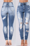Голубые джинсовые брюки-карандаш с застежкой-молнией и высоким отверстием