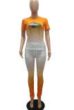Orange Mode Casual vuxen fru O-halstryck Tvådelade kostymer Läppar Print Mönster Plus Size