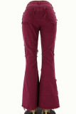 Темно-бордовые джинсовые брюки с молнией Fly High в стиле пэчворк Брюки с застежкой-молнией в стиле пэчворк Низ