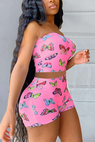 Pink venetian Fashion Animal Prints Print Two Piece Suits pencil Sleeveless Two Pieces