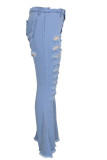 Голубые джинсовые брюки с высоким вырезом на молнии и застежкой-молнией