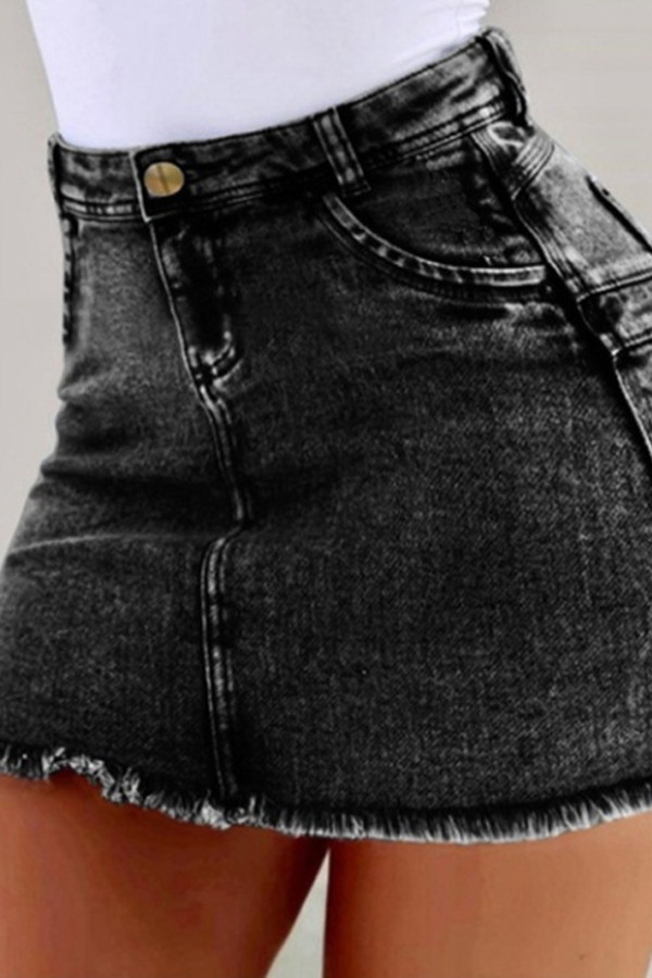 Черная джинсовая застежка-молния с высокой однотонной стиркой Old Hip юбка Низ