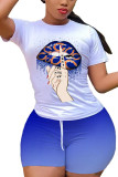 Синий модный повседневный взрослый мэм с круглым вырезом и принтом, градиентные костюмы из двух предметов, большие размеры