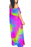 Фиолетовый Мода для взрослых Ma'am Street Воротник с одним словом Принт Tie Dye Plus Размер