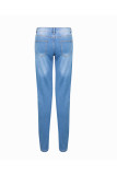 Light Blue Denim Zipper Fly High Solid lavado lápiz pantalones Bottoms