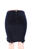 Черная джинсовая эластичная ширинка с высокой сплошной кисточкой Асимметричная юбка в стиле Old Hip Низ