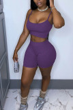 Grey Fashion Street Solid Two Piece Suits Straight Sleeveless Two Pieces Cami Crop Tops And Shorts Sets