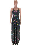 Mode blanche Sexy adulte Ma'am Spaghetti Strap sans manches Slip A-Line Floor-Length Print Animal Robes