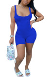 Blue Fashion Sexy Solid Sleeveless Slip Rompers
