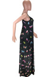 Mode blanche Sexy adulte Ma'am Spaghetti Strap sans manches Slip A-Line Floor-Length Print Animal Robes