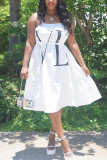 Black Fashion Off The Shoulder Sleeveless Slip Swagger Knee-Length Print Dresses