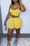 Yellow Fashion Street Solid Two Piece Suits Straight Sleeveless Two Pieces Cami Crop Tops And Shorts Sets