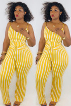 Yellow Sexy Striped Sleeveless Slip Jumpsuits